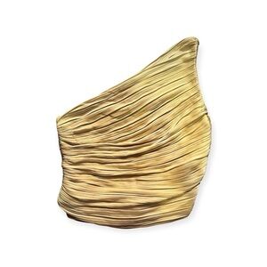 [NWT] Joie Gold Plisse Ruched Drapey One Shoulder Asymmetrical Blouse Top - Sz S